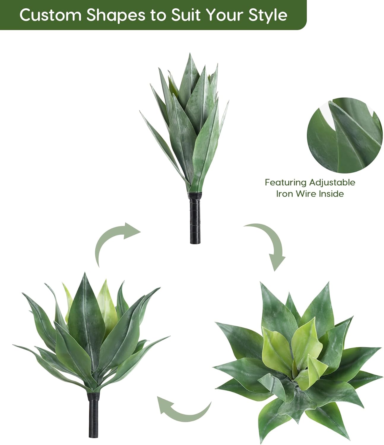 Velener Artificial Outdoor Agave Plants, Outdoor Faux Plants with Broad Leaves, Small Size UV Resistant Fake Agave Plants for Indoor and Outdoor Decor(14 Inch)-2 Pack