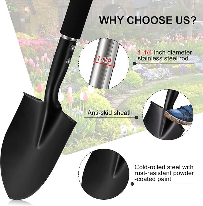 Shovels for Digging,31 inch Long & 1-1/4inch Diameter with Curved D -Shaped Handle Heavy Duty Car Shovel, Suitable for Excavation Camping Car Gardening.