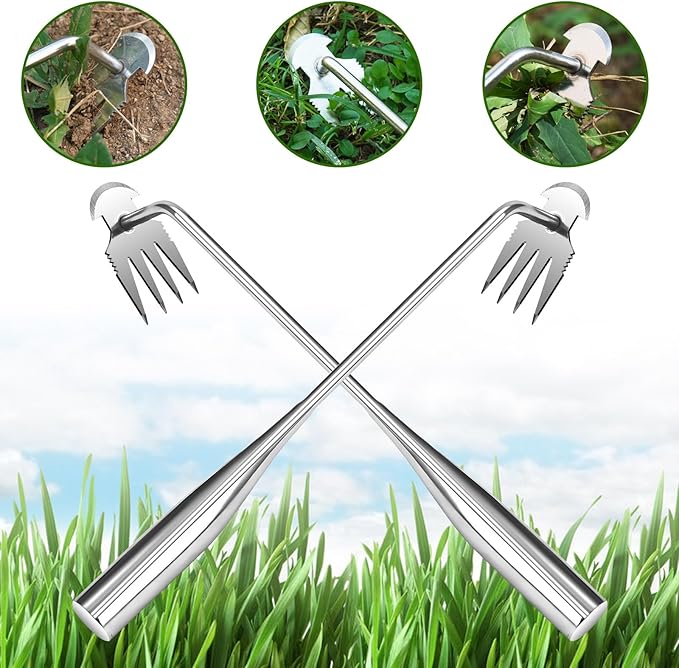 LANBOUY 2 Pack Weed Rake Puller Gardening Weed Garden Hand Weed Puller Tool, Yard Weed Puller Gardening Small Weeding Rake, for Lawn Farm Farming Remover Weed Puller