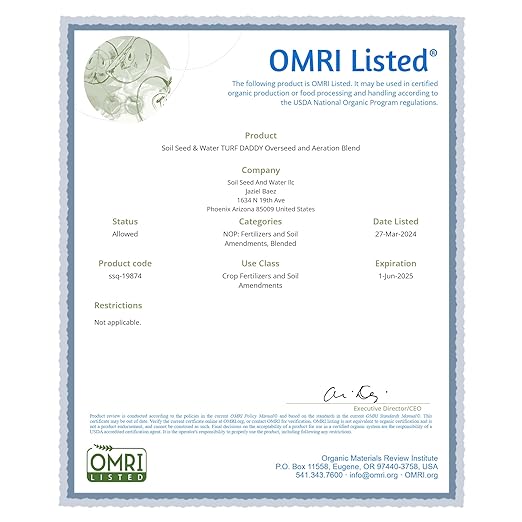 Soil Seed & Water Turf Daddy overseed and Aeration Blend Organic Fertilizer Soil Amendment for Grass, Lawn, Turf and Landscaping - OMRI Listed