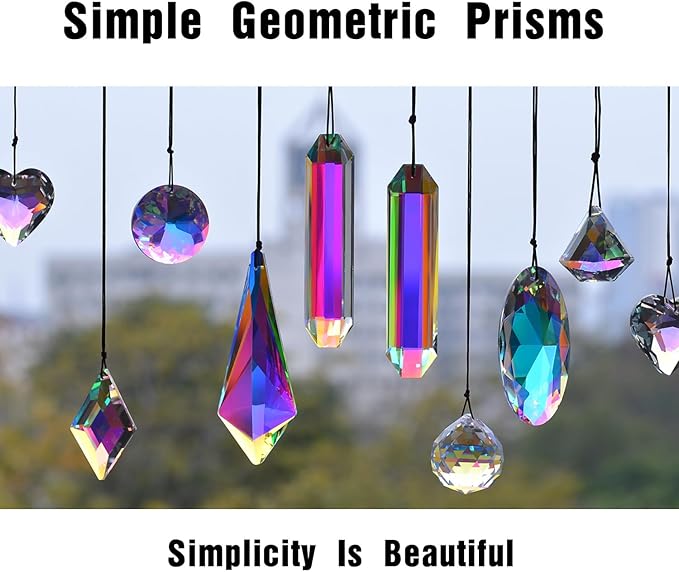 2PCS Simple Geometry Crystal Sun Catcher Prisms, STINO Hanging Suncatchers with Glass Prism, Rainbow Maker for Windows, Balcony, Kitchen, Garden Decoration (1, Oval Eye 2Pcs)