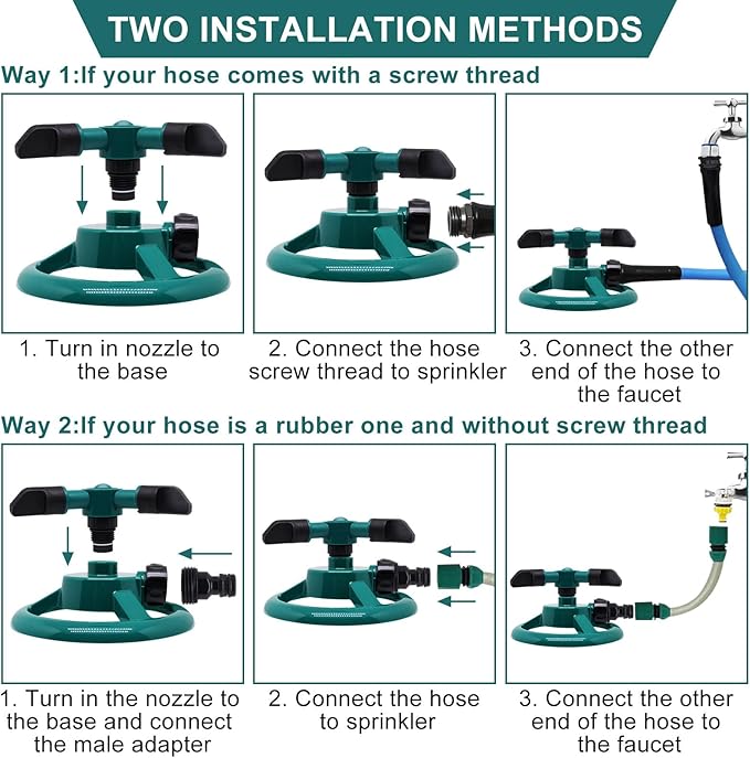 2Pcs Sprinklers for Yard, Automatic 360° Rotating Lawn Sprinkler, Garden Water Sprinklers for Lawn, Large Area Coverage Lawn Irrigation System, Yard Sprinklers for Lawns and Gardens Plant