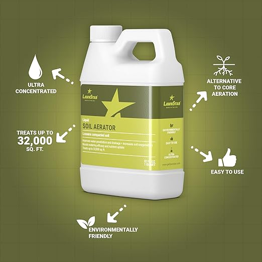 Liquid Lawn Aerator (32 fl oz) - Loosens & Conditions Compacted Soil - Alternative to Core and Mechanical Aeration - Improves Water Penetration & Drainage + Soil Oxygenation - American Made