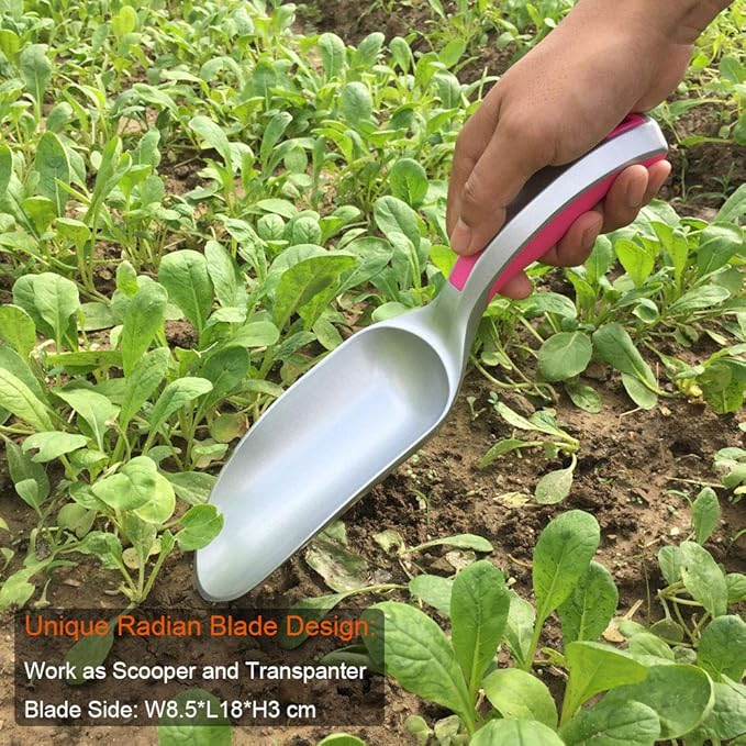 Garden Tool Set, 3PC Bend Proof Gardening Tool Kits (Soil Scooper, Garden Trowel, Cultivator Hand Rake), One-Piece Aluminum, Garden Gift Pink