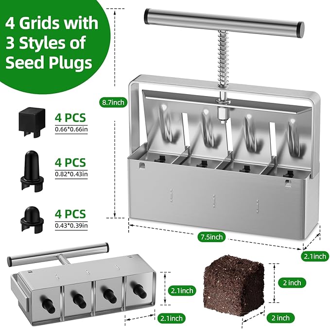 Soil Blocker, Soil Block Maker for Seed Starting with Strong Hand Held, 4 Pcs 2-Inch Soil Blocking Tool for Grow Seedling, Seed Starter Soil Tray Garden Potting Soil, Indoor Outdoor Plants