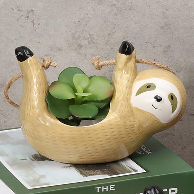 Gardening Gifts for Women, Sloth Gifts, Plant Gifts for Plant Lover Gardener Lady Mom, Cute Garden Gifts, Friend Birthday Gift, Ceramic Sloth Hanging Planter Pot for Indoor Plants Succulent Cactus