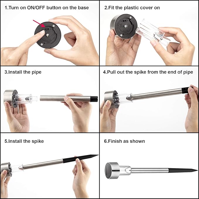 GIGALUMI Solar Pathway Lights 20 Pack, Stainless Steel IP44 Waterproof Auto On/Off Outdoor LED Solar Landscape Lights for Garden, Yard, Patio, Path and Walkway. (Warm White)