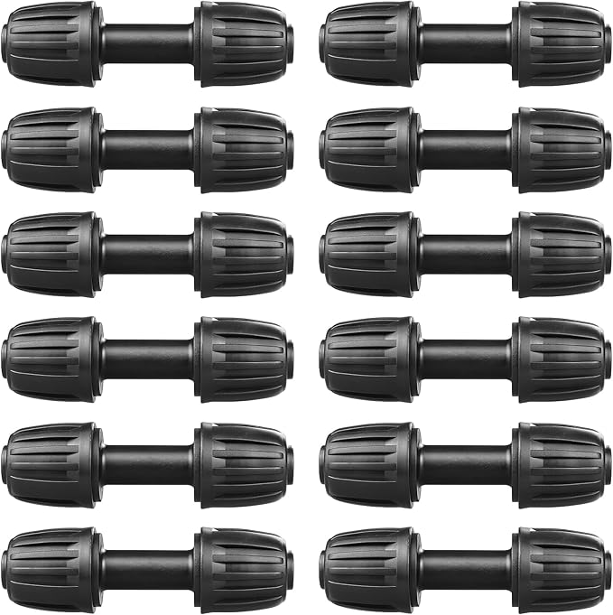 Drip Irrigation Fittings for 1/2 inch Tubing (0.60"-0.63" OD), 12 Pieces Barbed Coupling Drip Parts Locked Coupler Connectors, Drip Line Nuts Connectors for 1/2" Drip Irrigation Hose (13mm ID)