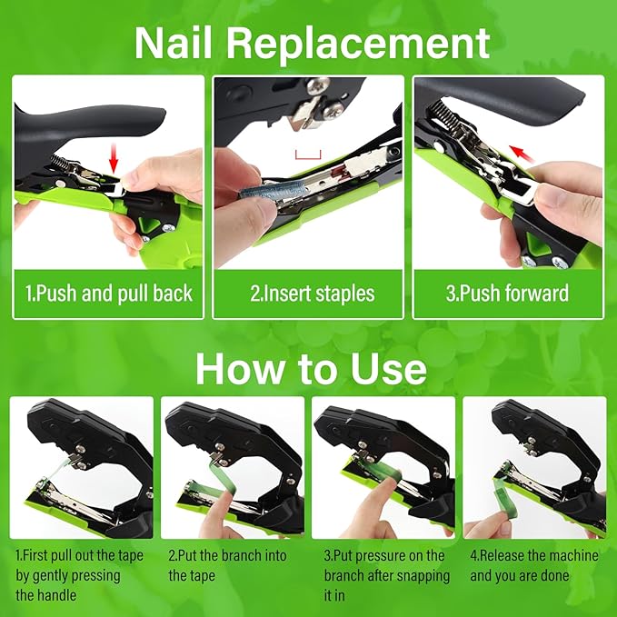 Plant Tying Machine Updated Plant Hand Tying Machine Plant Binding Machines Garden Tying Tool Tape Gun Plant Tie Machine with 10000 PCS Staples 20 Rolls Green Tape for Tomato Grape Pepper