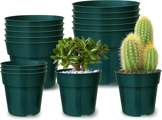 15 Pack 4/6/8 Inch Plant Nursery Pots, Thickened Plastic Pots for Plants with Drainage Holes, Sturdy Seedling Pots, Seed Starting Pots, Flower Pots for Indoor Outdoor Plants, Green