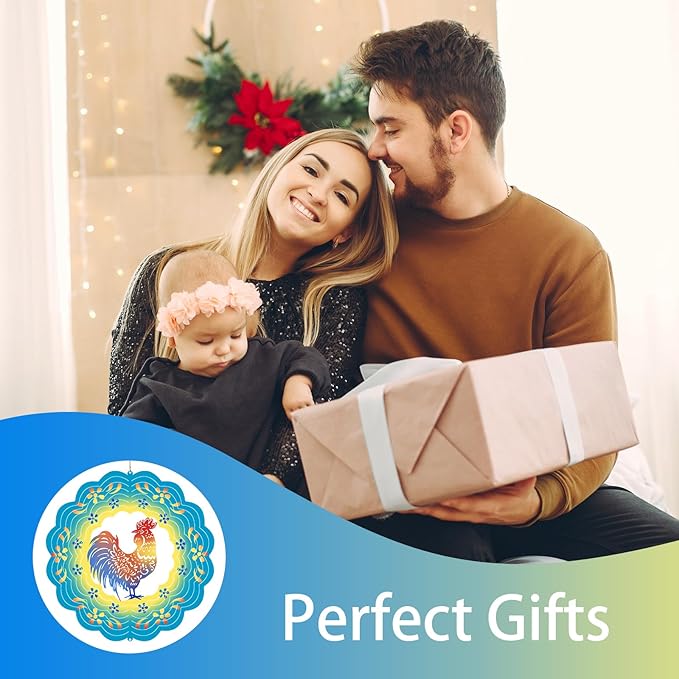 Rooster Wind Spinners Metal Chicken Gifts for Mom Women Grandma,12inch Hanging Wind Spinner for Outdoor&Indoor Decor Wind Chime Christmas Ornament Gifts for Yard Garden Decoration