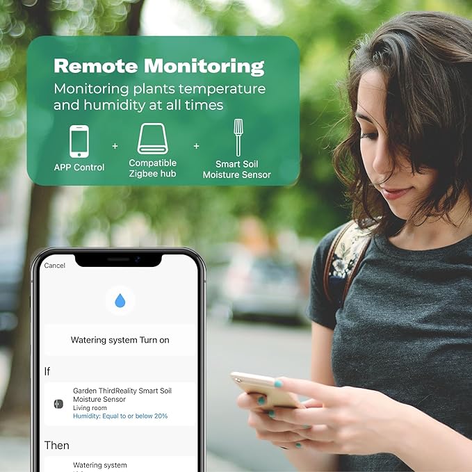 THIRDREALITY Smart Soil Moisture Sensor,Zigbee hub Required,Accurate Measurement,Capacitive Probe,Moisture/Temperature Meter for Garden Planting,Compatible with Hubitat, SmartThings,Home Assiastant