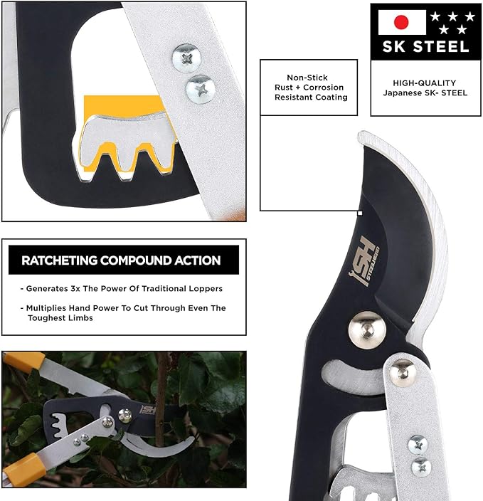 STEELHEAD Heavy-Duty 27-40" Adjustable Gear-Bypass Limb & Branch Lopper, Telescoping Extendable Handles, Ratcheting, Cuts Up to 1-3/4”, Secateurs, Shock-Absorbing, Effort-Saving, USA-Based Support