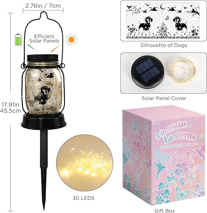 Dachshund Dog Solar Lanterns, Gifts for Women/Men, Weiner Dog Mom Gifts, Unique Birthday Gifts for Dachshund Lover, Garden Decoration Outside for Yard, Patio,Backyard,Porch