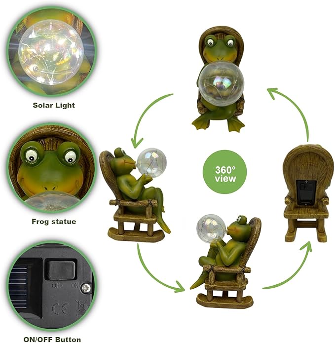 Funoasis Garden Outdoor Frog with Solar Powered Lamp Unique Gifts for Mom Outside Decor for Lawn Balcony Home Ornaments