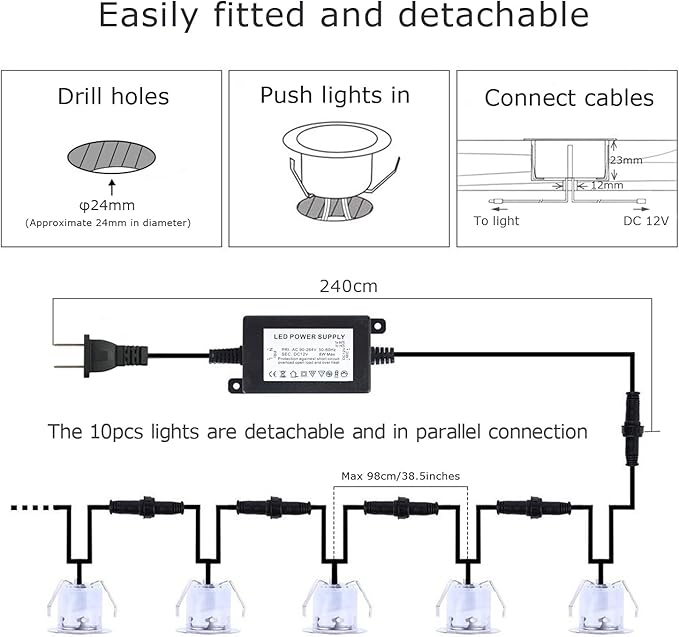 LED Deck Lights Kit 12V Low Voltage Waterproof IP67 Warm White Recessed Deck Lighting In Ground Light for Step Stair Garden Patio Wood Floor Outdoor Landscape Accent Lights Fixtures(Pack of 10)