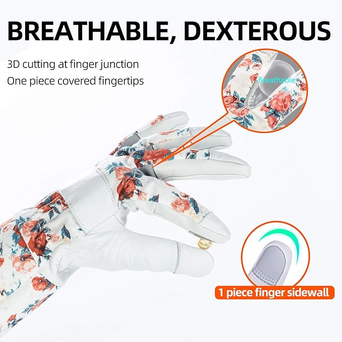 Vgo... 1-Pair Natural Genuine Goatskin Leather Gardening Gloves, Long Cuff Protection, High Dexterity Grip Gloves (Size M, White, GA9658-W)