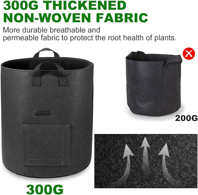 6-Pack 10 Gallon Potato Grow Bags with Flap Window, Heavy Duty Aeration Fabric Pots with Handles for Garden and Planting(Black)