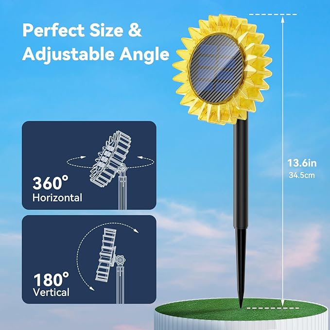Solar Garden Lights - Upgraded Solar Sunflower Light, Ground/Wall 2 In 1, Solar Outdoor Lights Waterproof IP67,Garden Yard Patio Backyard Pathway Landscape Fence Wall Decoration, Warm White(6 Pack)