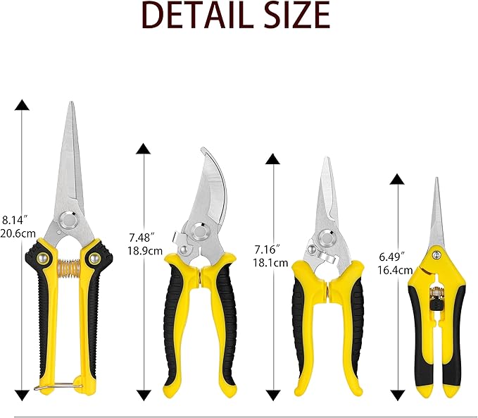 5 pack Garden Pruning Shears Stainless Steel Blades, Handheld Scissors Set with Gardening Gloves,Heavy Duty Garden Bypass Pruning Shears,Tree Trimmers Secateurs, Hand Pruner (Yellow and Black)