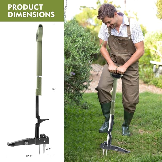 Stand Up Weed Puller,4-Claw Gardening Hand Weeding Tool with 39.4" Long Handle and 4 High-Strength Stainless Steel Claws,Dandelion Weeder,Easily Weeding Without Bending, Pulling, or Kneeling.