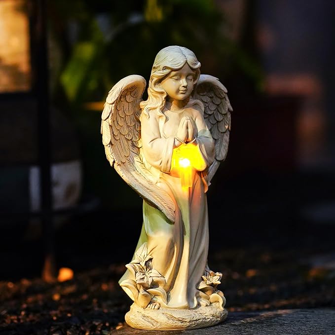Angel Solar Garden Statues: 12.5” Cemetery Decorations for Grave Praying Angel Figurines for Outdoor Lawn Yard Patio Decor Memorial Gifts for Women