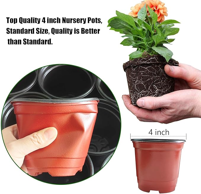 Plant Nursery Pots with Humidity Domes, 50 Sets 4 Inch Soft Nursery Pots Quality Ones (50 Red Pots + 50 Clear Lids), Quality Seeds Starting with Cover