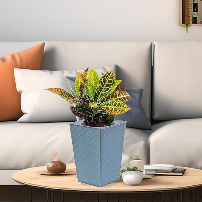 2 Pieces 6 Inch Self Watering Planter, Plastic Flower Pots with Inner Pot Indoor Plants Brick Pattern Flowerpot for Indoor Plants, African Violets, Flowers, Herbs (Antique Silver)