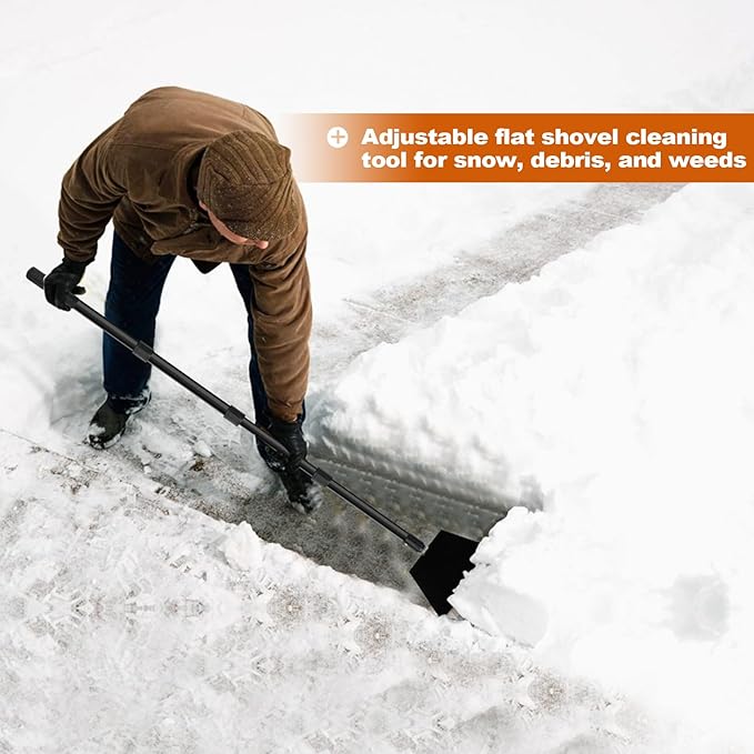 Garden Shovel, Ice Scraper for Cleaning, Snow Flat Shovel with Adjustable Long Handle and Heavy Duty Sharp Blade, Cleaning Weed Remove Tool for Lawn Edging Back Yard Sidewalk Grass