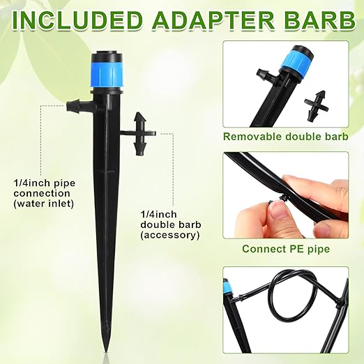80 Pcs Drip Irrigation Emitters with Adjustable 360 Degree Water Flow Drippers for 1/4 Drip Tubing Sprayer on 5.5 Arrow Stake for Garden Irrigation System(Blue, Black,Double Barbed)