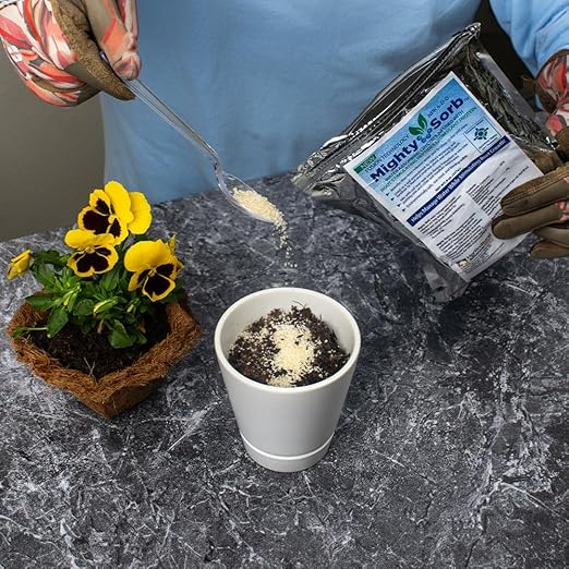 MightySorb Water Storing Crystals for Plants 8 oz. Water-Holding Polymer Hydrogel Granules Root Growth Stimulant Keeps Soil Moist Indoor Outdoor Plants Soil Amendment Prevent Over-Watering