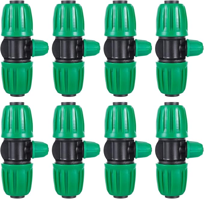 10 Pcs Barbed Tee 1/2 inch Tubing (1/2" ID x0.6-0.63" OD) 16mm to 1/4 inch Irrigation Tube Anti-Drop Quality Fitting (3-Way Lock Buckle Green)