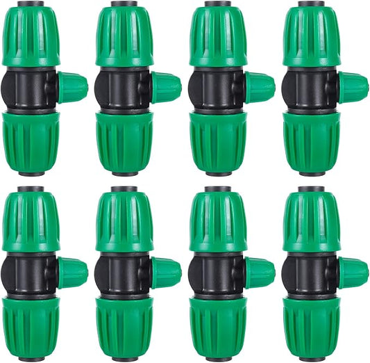 10 Pcs Barbed Tee 1/2 inch Tubing (1/2" ID x0.6-0.63" OD) 16mm to 1/4 inch Irrigation Tube Anti-Drop Quality Fitting (3-Way Lock Buckle Green)