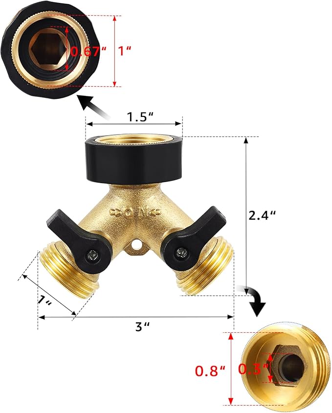 Heavy Duty Garden Faucet Splitter Hose Splitter with Shut-Off Valves Garden Hose Splitter Y Splitter Connect Faucet for Outdoor Garden Irrigation Watering Suitable for All American Thread 3/4
