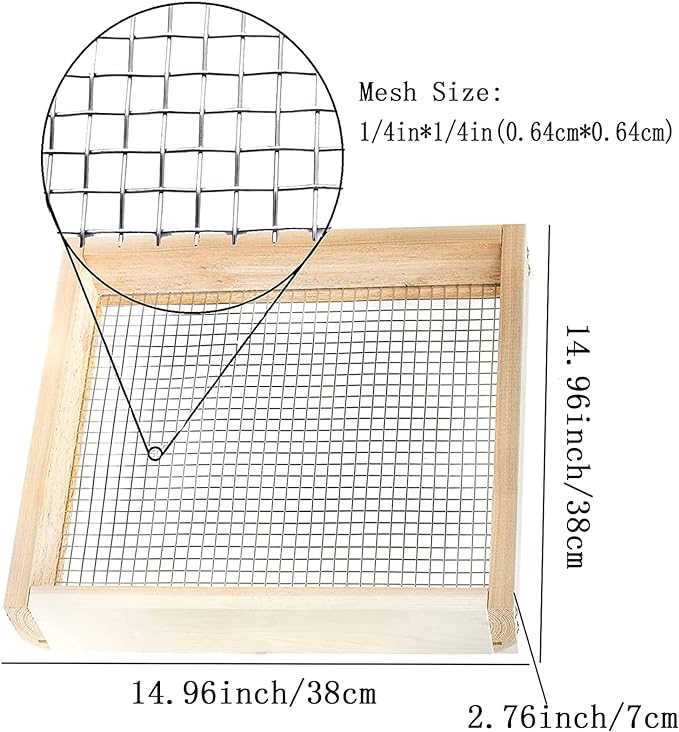 Soil Sifter Garden, Multi-Purpose Soil Screen Wood Dirt Sifter Hand Held Cedar Garden Sifter for Compost, Dirt and Potting Soil (14.96in)
