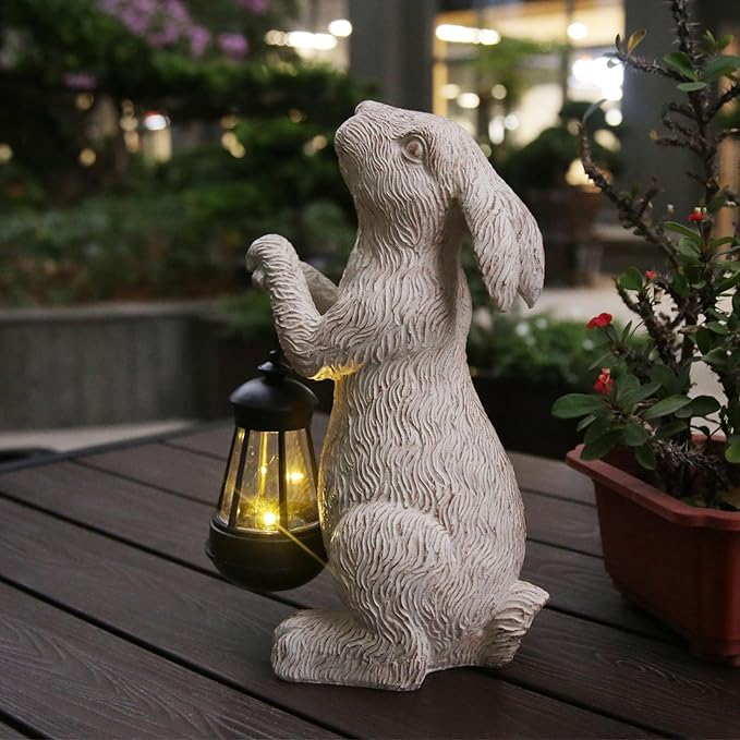 Garden Statues Rabbit with Solar Lights-Bunny Figurine Outdoor Easter Decorations Rabbit Decor for Lawn,Balcony-Yard Art Garden&Patio Decor,Unique Housewarming&Birthday Gifts for Women