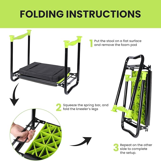 Heavy Duty Garden Kneeler and Seat - Gardening Tools and Foam Kneeling Pad Included - 2025 Upgraded Widened & Wear-Resistant Bench, Prevent Knee and Back Pain Gardening Gift for Men, Women & Seniors