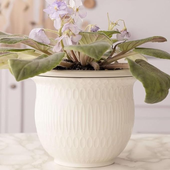 African Violet Pots Self Watering - 7in White Ceramic & Dolomite Clay - Easy & Effortless Planter Pot For Indoor Plants, Herbs, Flowers, Orchids, Succulent - Ideal Gardening Gifts, Plant Not Included