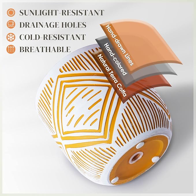 2 Boho Style Terra Cotta Pots, 6 Inch Yellow Plant Pots with Drainage Holes, Suitable for Indoor Plants Ferns,Vines, Succulents and Outdoor Plants Growing, a Gift for Plant Lovers