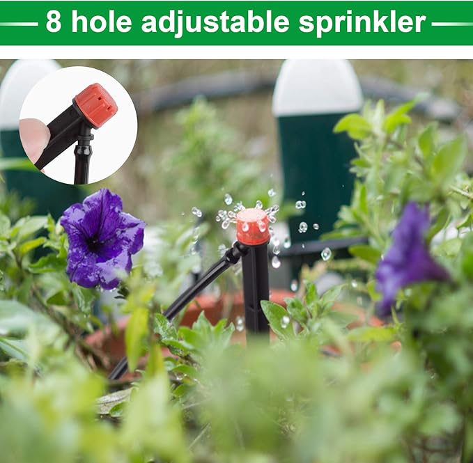 Kalolary 20PCS Drip Emitters for Irrigation, 1/4 Inch Drip Irrigation Emitters Parts 360 Degree Adjustable Water Flow Sprayer with Stake for 4/7mm Tube Micro Drippers System for Lawn Yard Pot (Red)