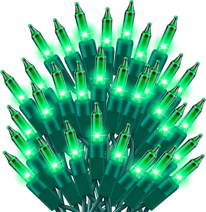 Ultra-Bright Connects End to End Green Christmas Mini Lights 100L 19.6Ft UL Listed Incandescent Bulb String Light Set for Indoor Outdoor Holiday Garden Party Christmas Tree Garland Decor