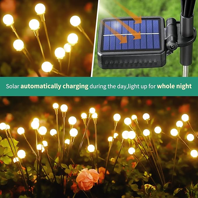 Solar Lights Outdoor Waterproof, 4 Packs 32LED, Solar Garden Lights, Patio Lights, Garden Decor, Patio Decor, Firefly Lights Solar Outdoor, Unique Gifts for Women, Gifts for Grandma