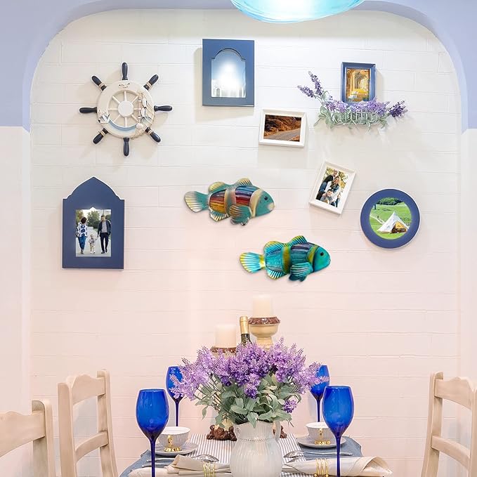 LIFFY Metal Fish Wall Decor - Outdoor Metal Wall Art - Coastal Wall Decor - Hanging Decoration for Garden, Fence, Living Room, Bedroom | Wall Art (11.8", 2 pcs)