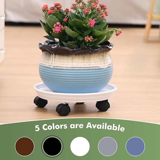 6 Packs Plant Caddy with Wheels 12" Plastic Rolling Plant Stands Heavy-Duty Plant Dolly with Casters Indoor Outdoor Plant Roller Base Plant Pot Saucers on Wheels Planter Mover, White
