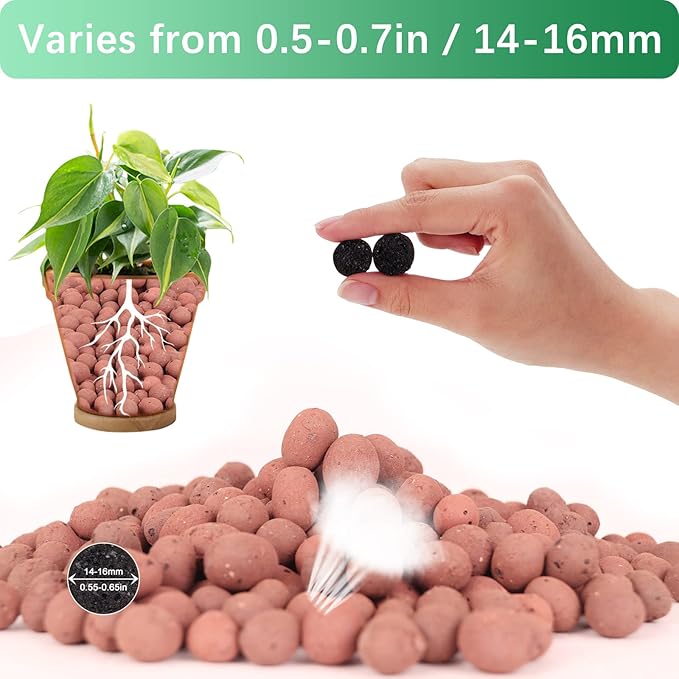 5LB LECA Explanded Clay Pebbles, 14-16mm Lightweight Clay Aggregate for Hydroponic Growing, Premium Grow Media for Orchids, Aquaponics Plants and Horticultural Drainage, Natural