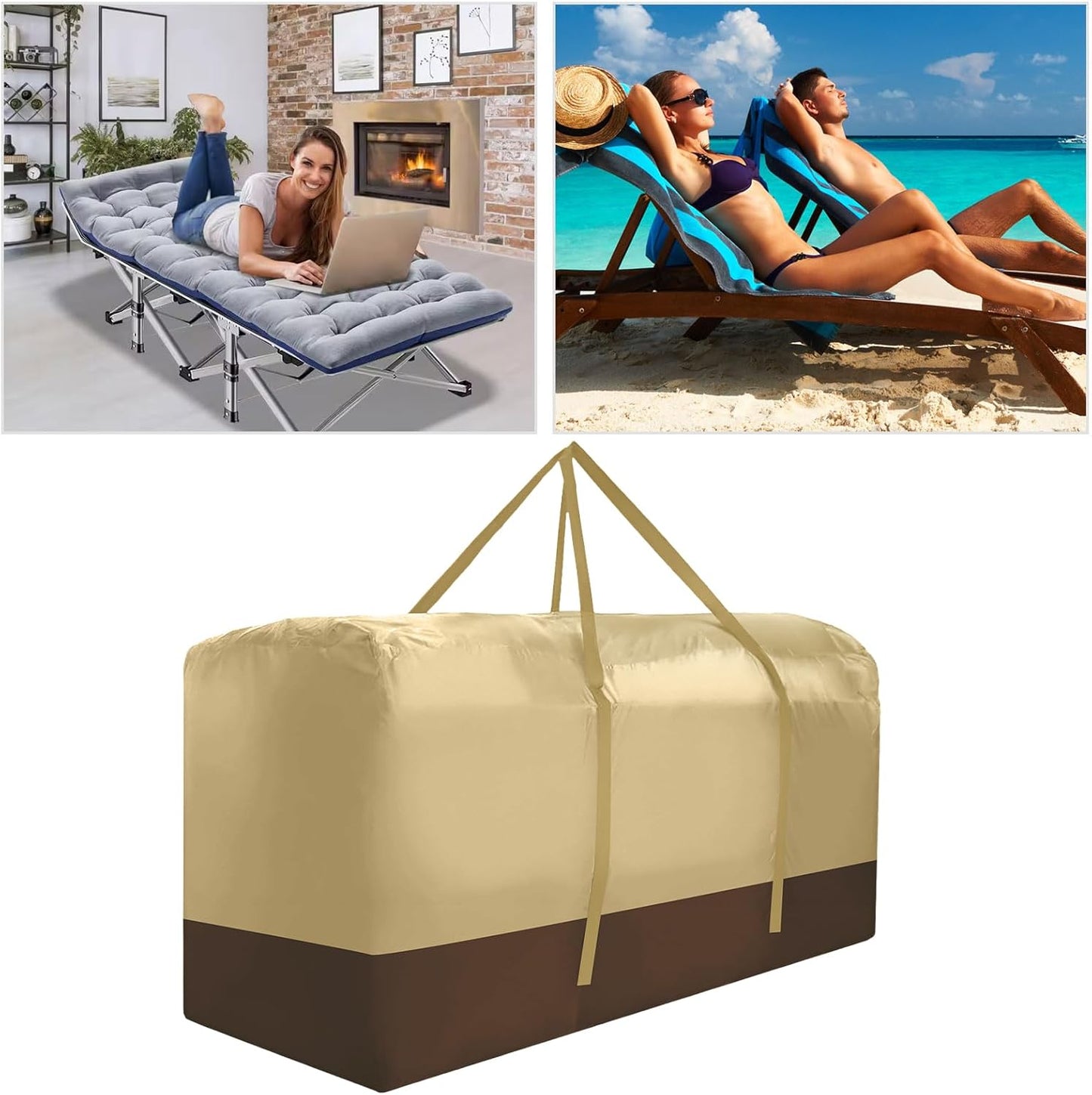 Outdoor Cushion Storage Bag Extra Large 420D Oxford Waterproof Dust Proof Outdoor Zippered Patio Cushion Storage Bag (Beige)