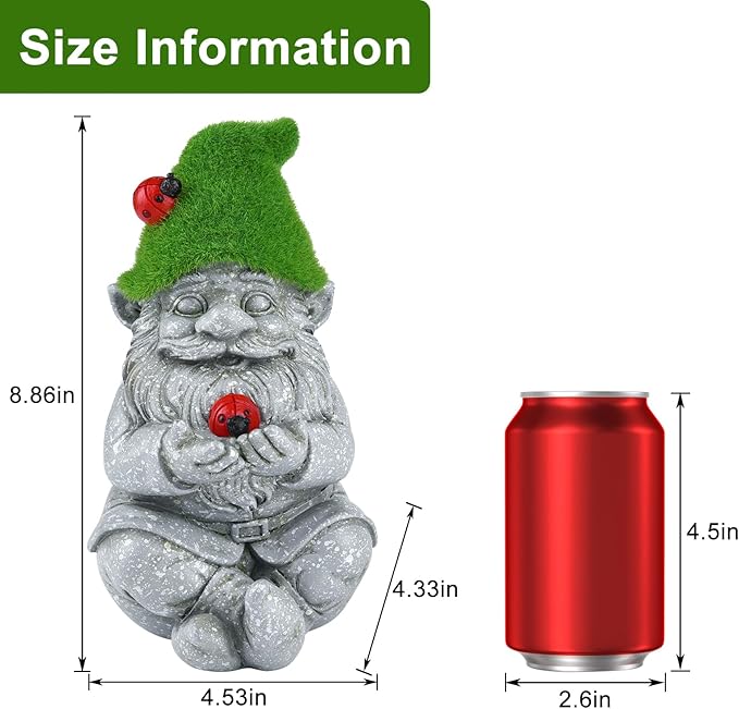 Solar Gnomes Garden Statues, Outdoor Lighted Gnome with Ladybugs Garden Decor Waterproof Figurines for Patio Porch Balcony Yard Lawn Lantern, Yard Art Decorations Gifts for Garden Patio Lawn