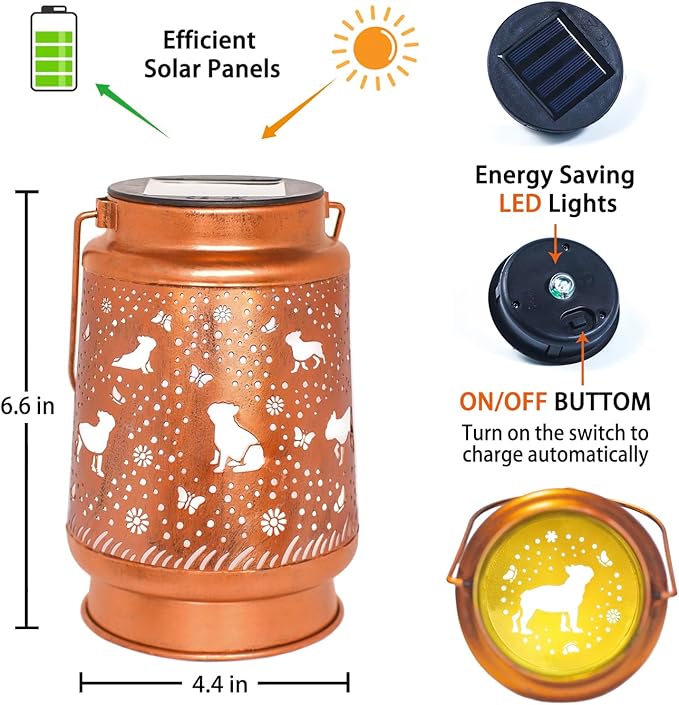 Dog Solar Lanterns Outdoor Waterproof Hanging Solar Lights Dog Gifts for Women Men Metal Decorative LED Lanterns for Garden Decor,Yard,Patio,Lawn,Tabletop,Pathway,Landscape