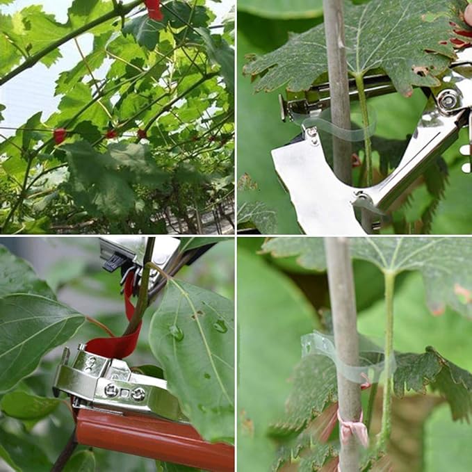 Plant Tying Machine Tape Tool for Tomatoes Peppers Grapes Cucumbers and Vining Vegetables Quickly and Easily Tie, Great for Gardeners Farmers, with Tapes, Spare Parts, Staples - Red