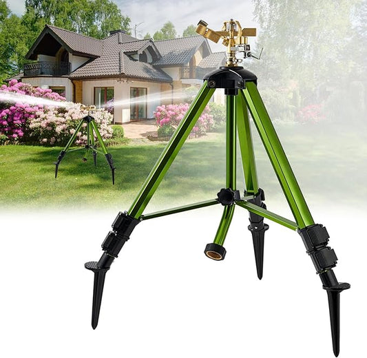 Tripod Sprinklers for Yard,Nalupatio Impact Sprinkler on Tripod Base,Heavy Duty Brass Sprinklers,360 Degree Large Area Irrigation,3/4 Inch Connector Sprinkler with Legs Flip Locks for Lawn/Yard,1 Pack
